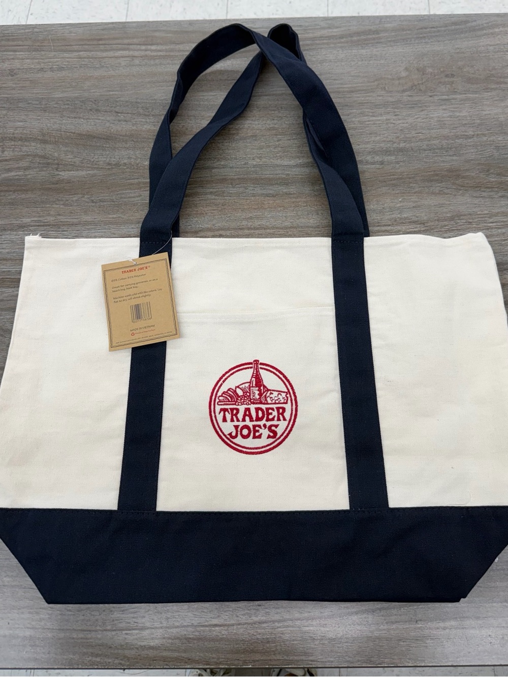 Trader Joe's Canvas Tote Shopping Bag - LARGE CLASSIC NAVY BLUE - NEW TAGS